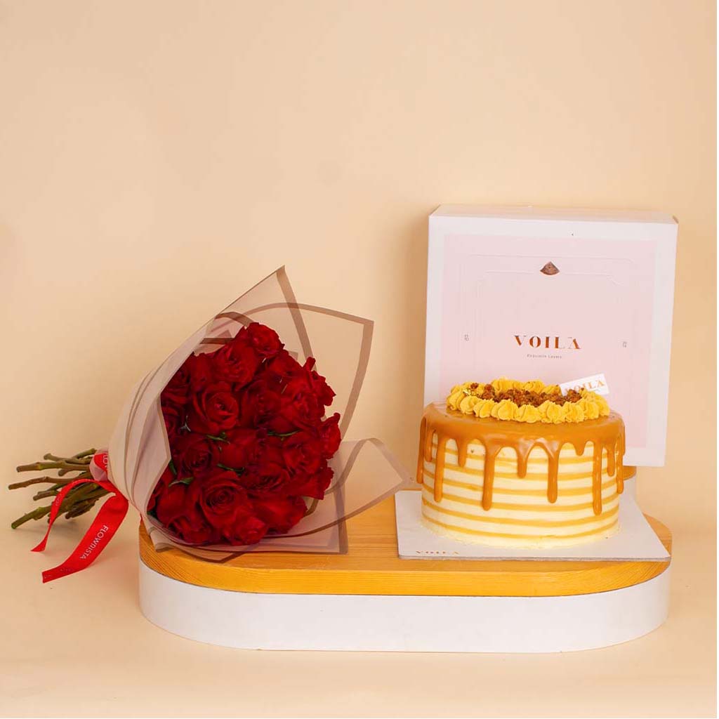 Flowrista Online Flowers Shop كيكة فوالا بالكراميل وباقة ورود