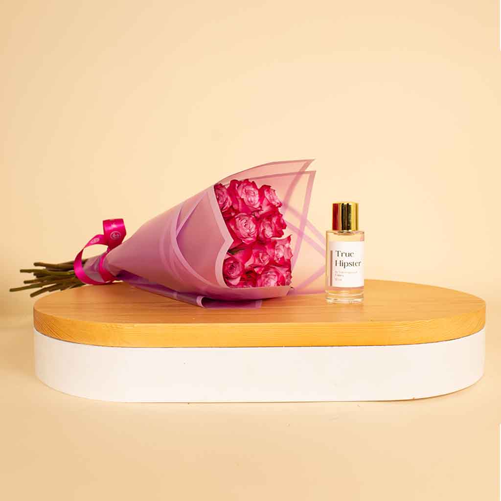 Flowrista Online Flowers Shop Nuit Fragrances True Hipster | Purple Flower Bouquet & 15 Roses