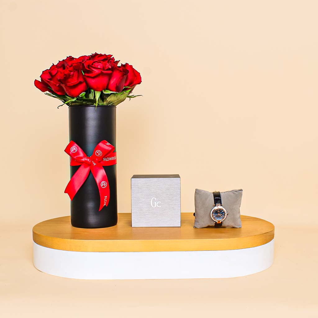 Flowrista Online Flowers Shop Guess Watch & 15 Red Roses - Valentine’s Day Gift Set