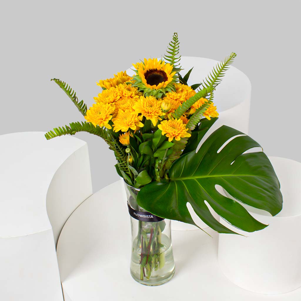 Flowrista Online Flowers Shop Yellow Chrysanthemums & Sunflower Vase