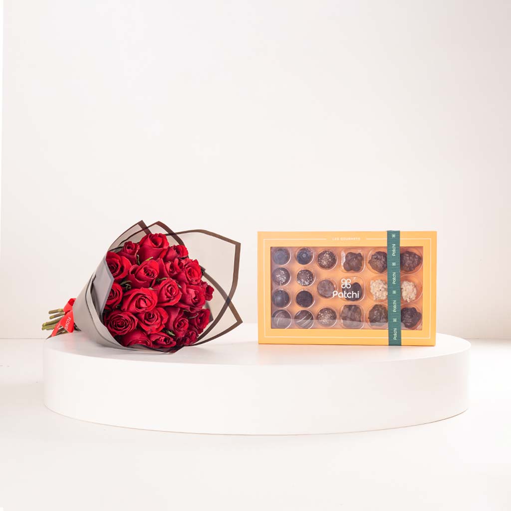 Flowrista Online Flowers Shop Patchi Les Gourmets 20 pcs & Red Roses Bouquet