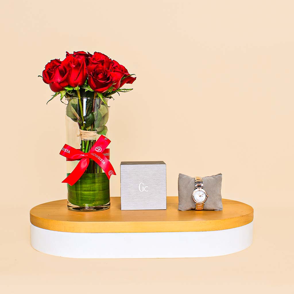 Flowrista Online Flowers Shop ساعة جي سي ليدي ليجاسي للسيدات | مزهرية وردة حمراء