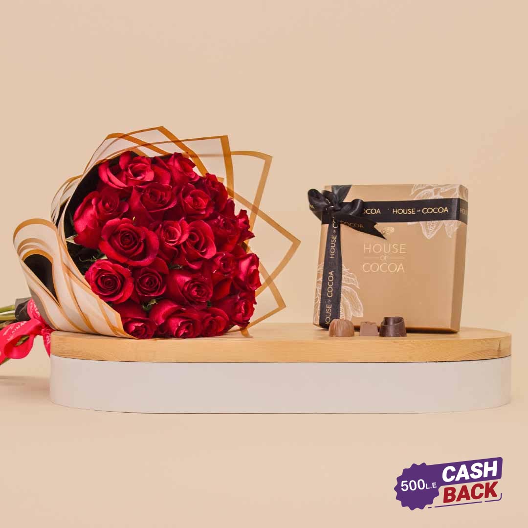 Flowrista Online Flowers Shop House of Cocoa Chocolate Box 16 Pieces with 20 Red Roses