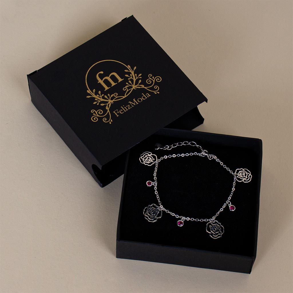 Flowrista Online Flowers Shop سوار فيليز مودا الفضي المزين بالزهور والأحجار الوردية