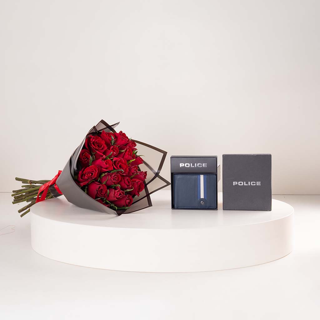 Flowrista Online Flowers Shop Police Wallet Iron Edge PELGW2203202 | Bouquet of 15 Red Roses