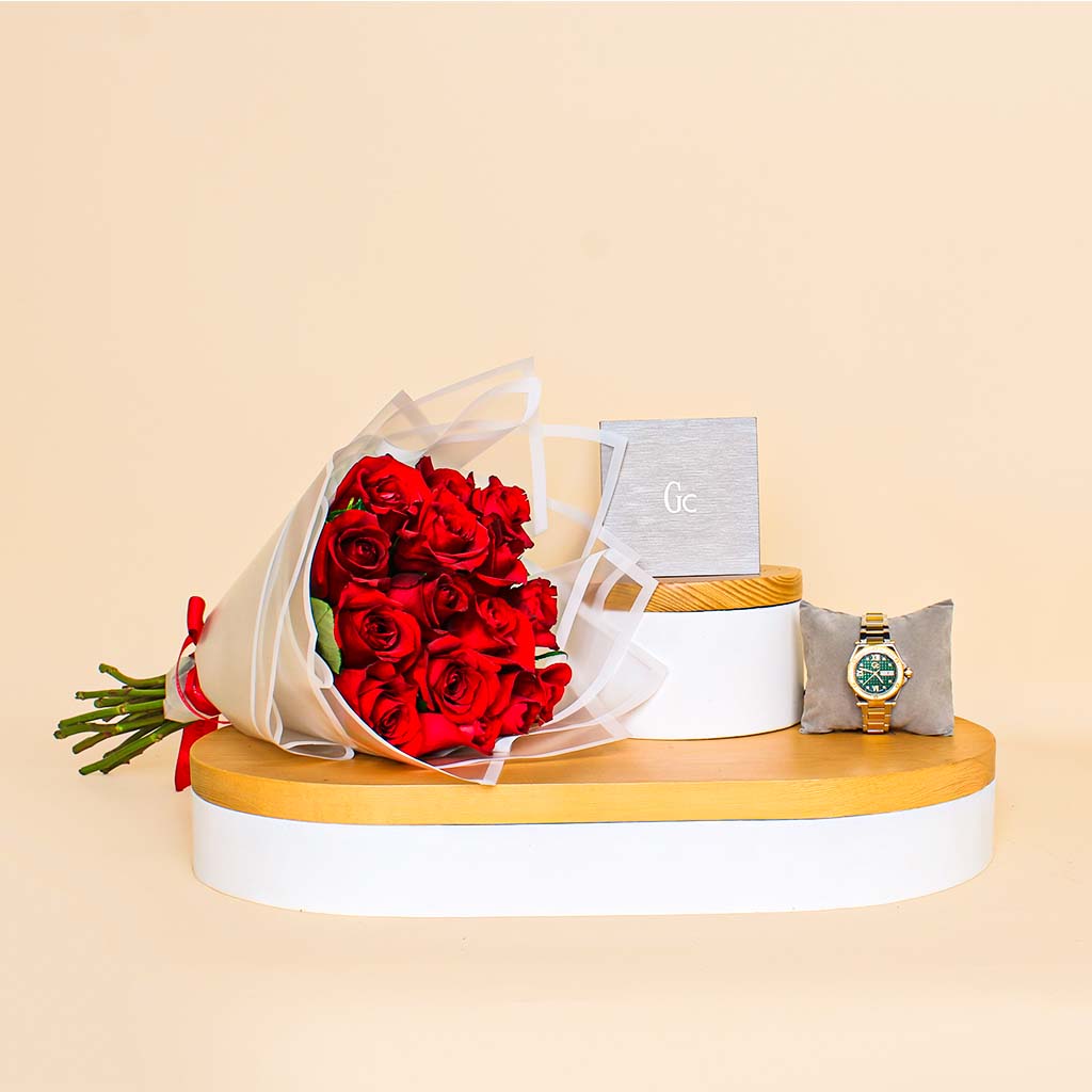 Flowrista Online Flowers Shop ساعة ليغاسي ليدي دامز | بوكية الورد الاحمر