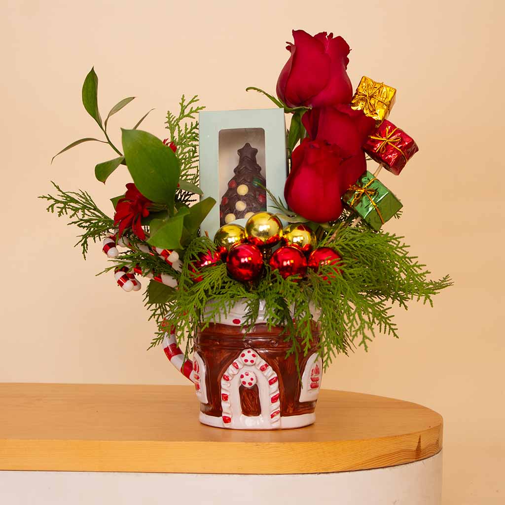 Flowrista Online Flowers Shop Fokharista House Mug & New Year Chocolate Tree 