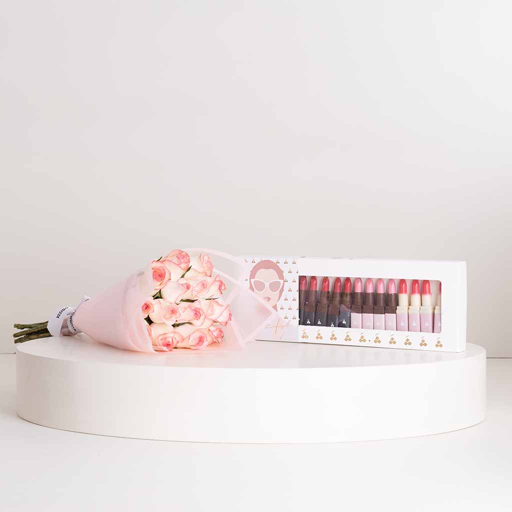 Flowrista Online Flowers Shop Shanshal Chocolate Lipstick Box & 15 Revivel Roses