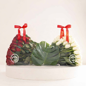 Flowrista Online Flowers Shop Flowrista Red & White Roses Acrylic Bag - 100 Stems