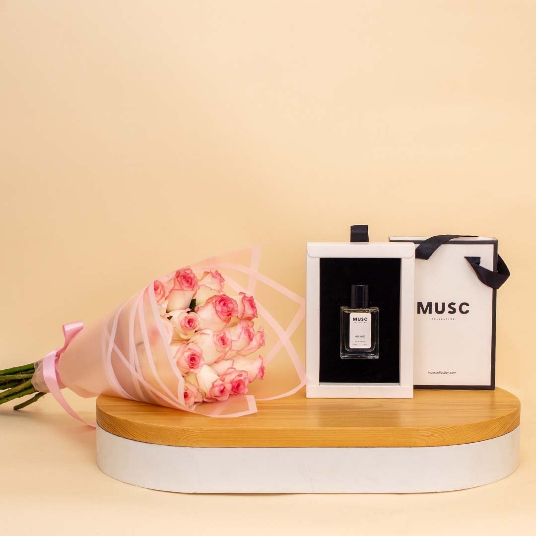 Flowrista Online Flowers Shop مسك ميس مسك ٣٠ مل و ١٥ وردة وردية