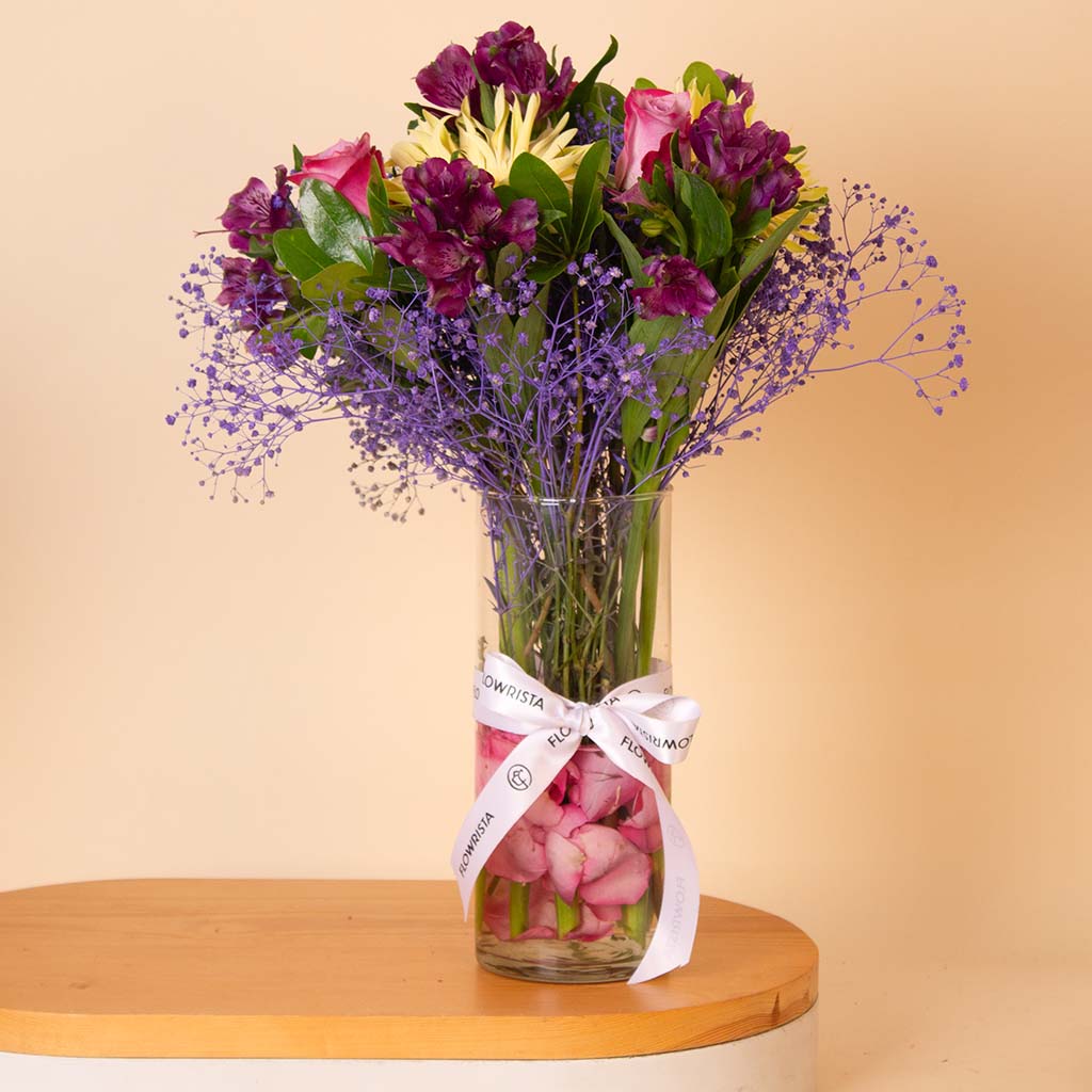 Flowrista Online Flowers Shop Purple & Pink Mixed Flowers Glass Vase