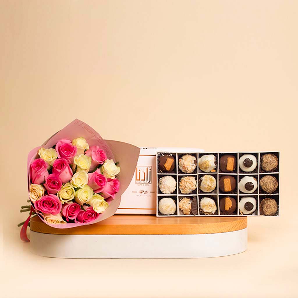 Flowrista Online Flowers Shop  Zadna Dates & White-Pink Flower Bag Gift Set - 18 Piece