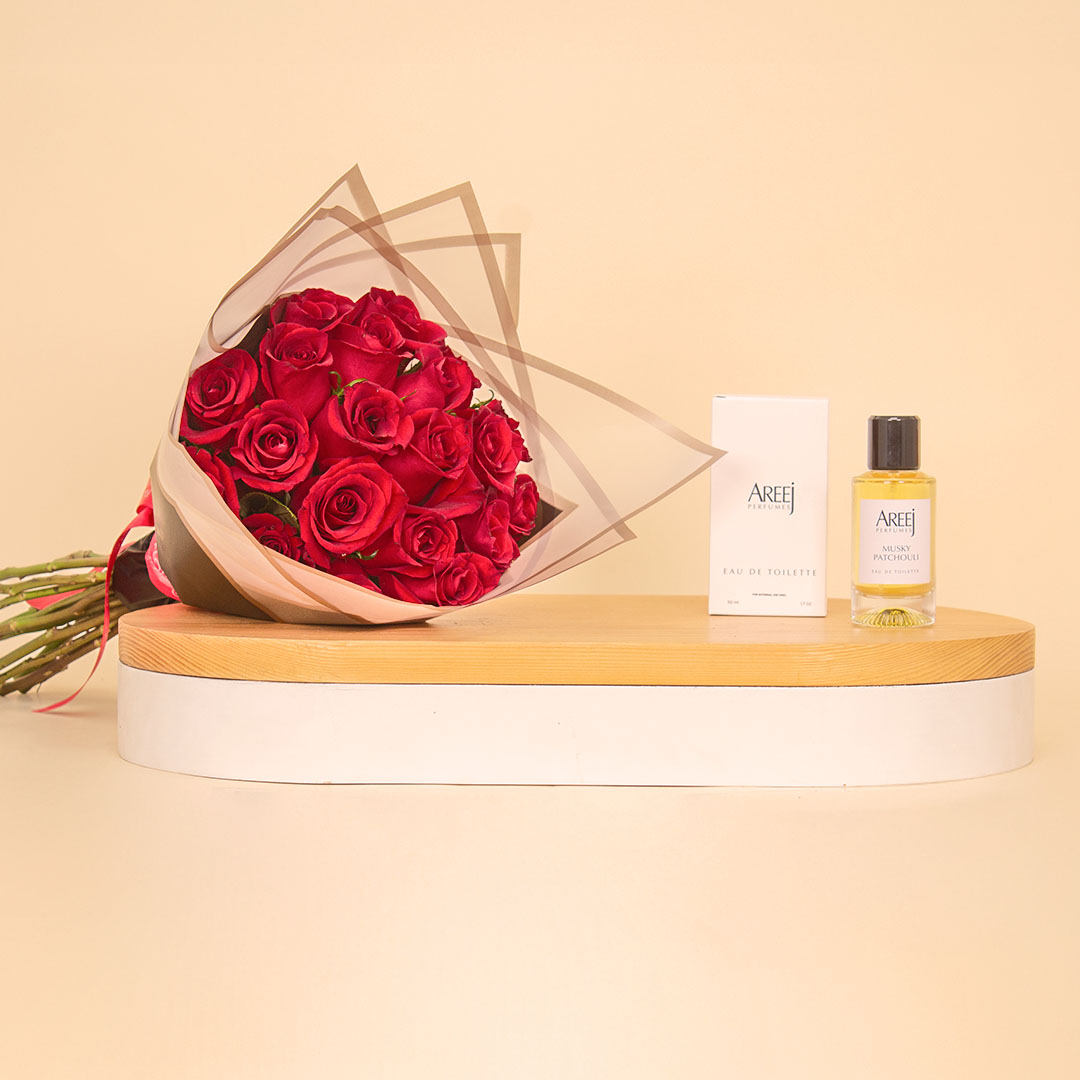 Flowrista Online Flowers Shop أريج مسك باتشولي مع 20 وردة حمراء