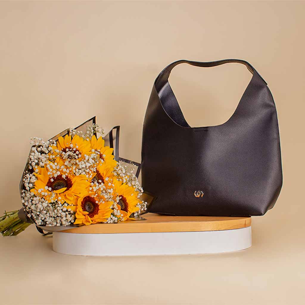 Flowrista Online Flowers Shop Cocan Black Tote Bag with Sunflower Bouquet