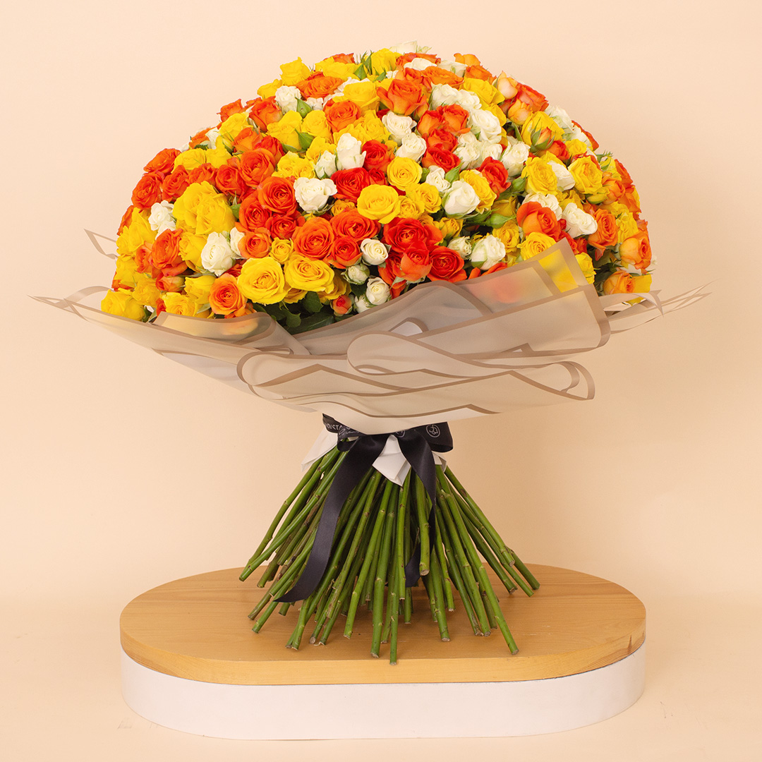 Flowrista Online Flowers Shop Flowrista Bouquet of 200 White, Orange & Yellow Roses