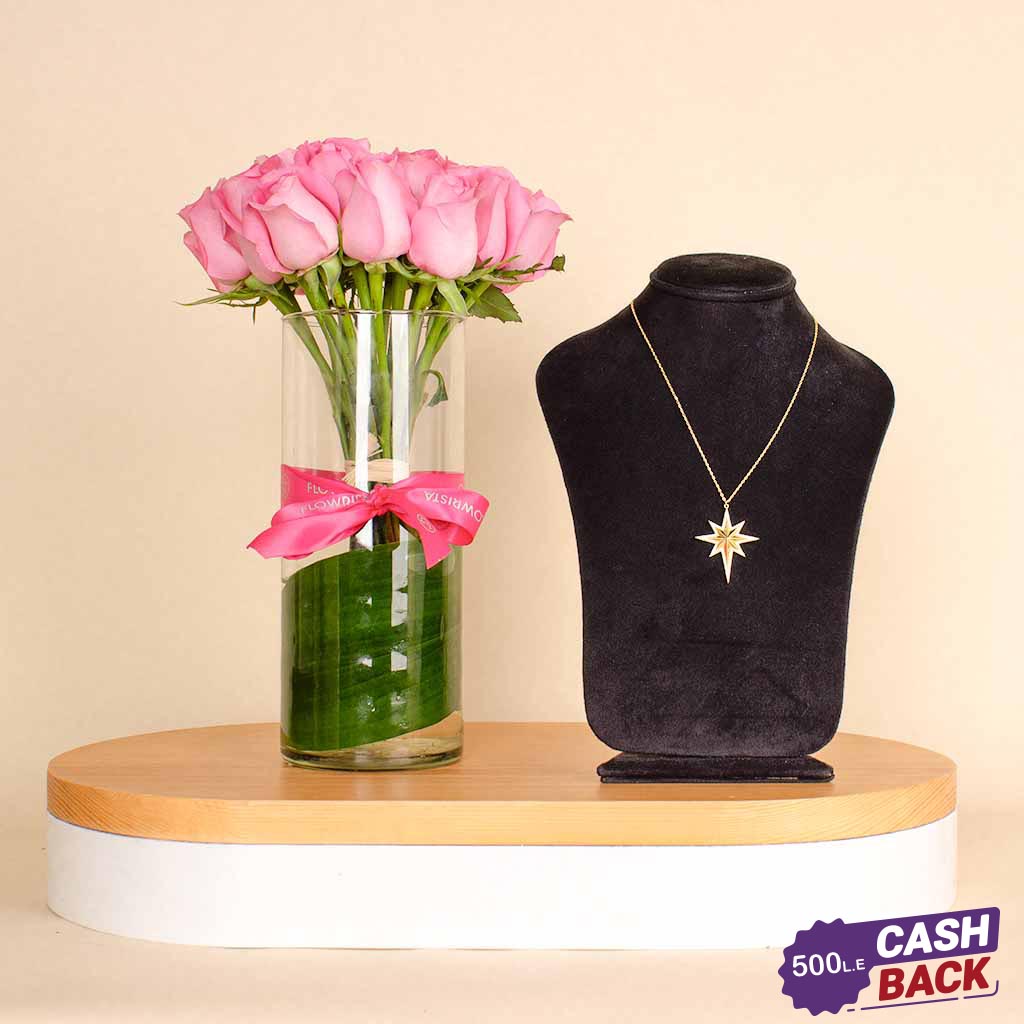 Flowrista Online Flowers Shop Feliz Moda star silver necklace gold plated | 15 Pink Flower Vase