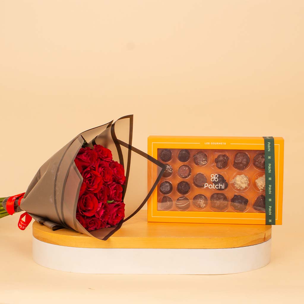 Flowrista Online Flowers Shop Patchi Les Gourmets 20 pcs & Red Roses Bouquet