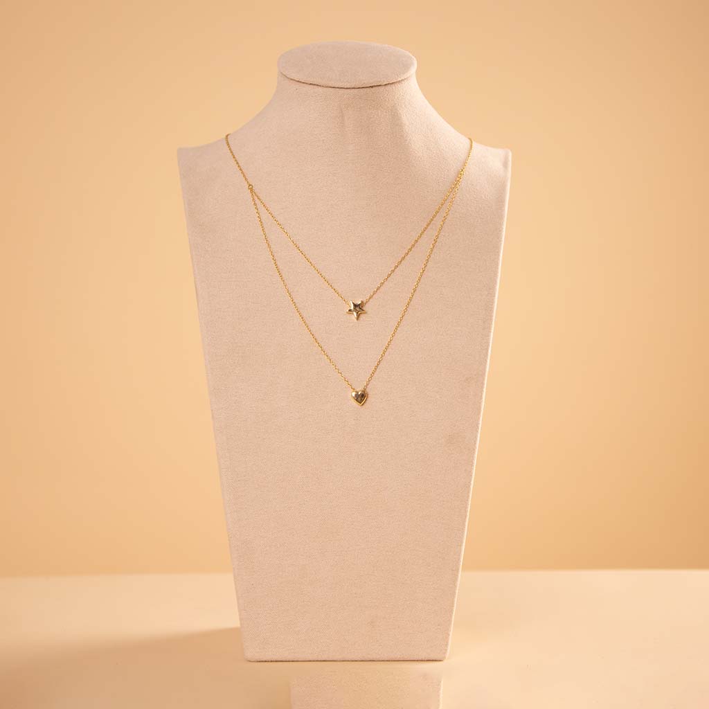 Flowrista Online Flowers Shop Siran 18K Double Layered Star and Heart Gold Necklace
