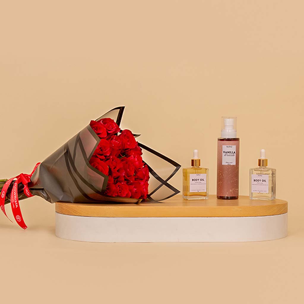 Flowrista Online Flowers Shop مجموعة سكنز مع بوكية يدويّة من 20 وردة وردية