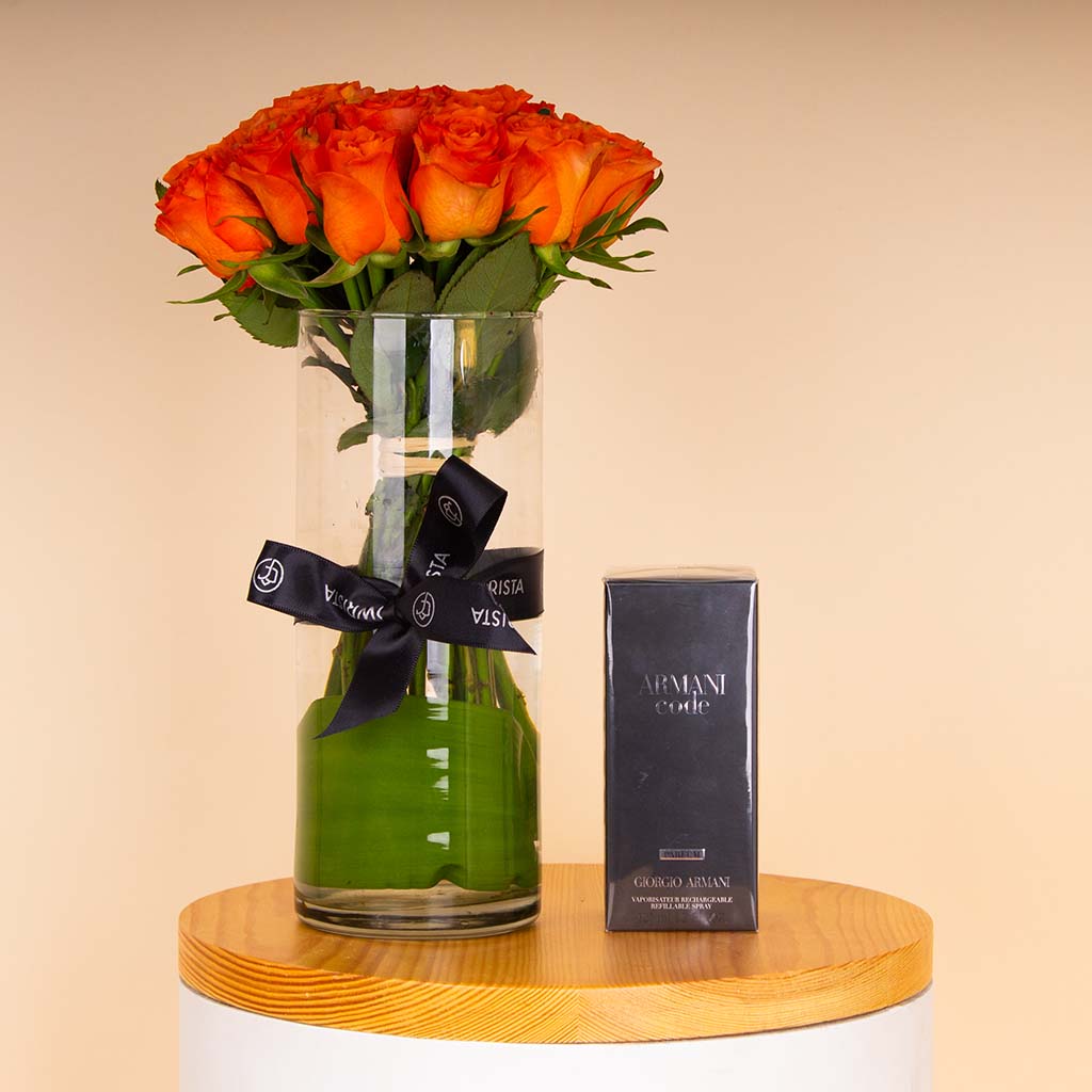Flowrista Online Flowers Shop جورجيو أرماني كود للرجال ١٢٥ مل مع مزهرية الورود البرتقالية