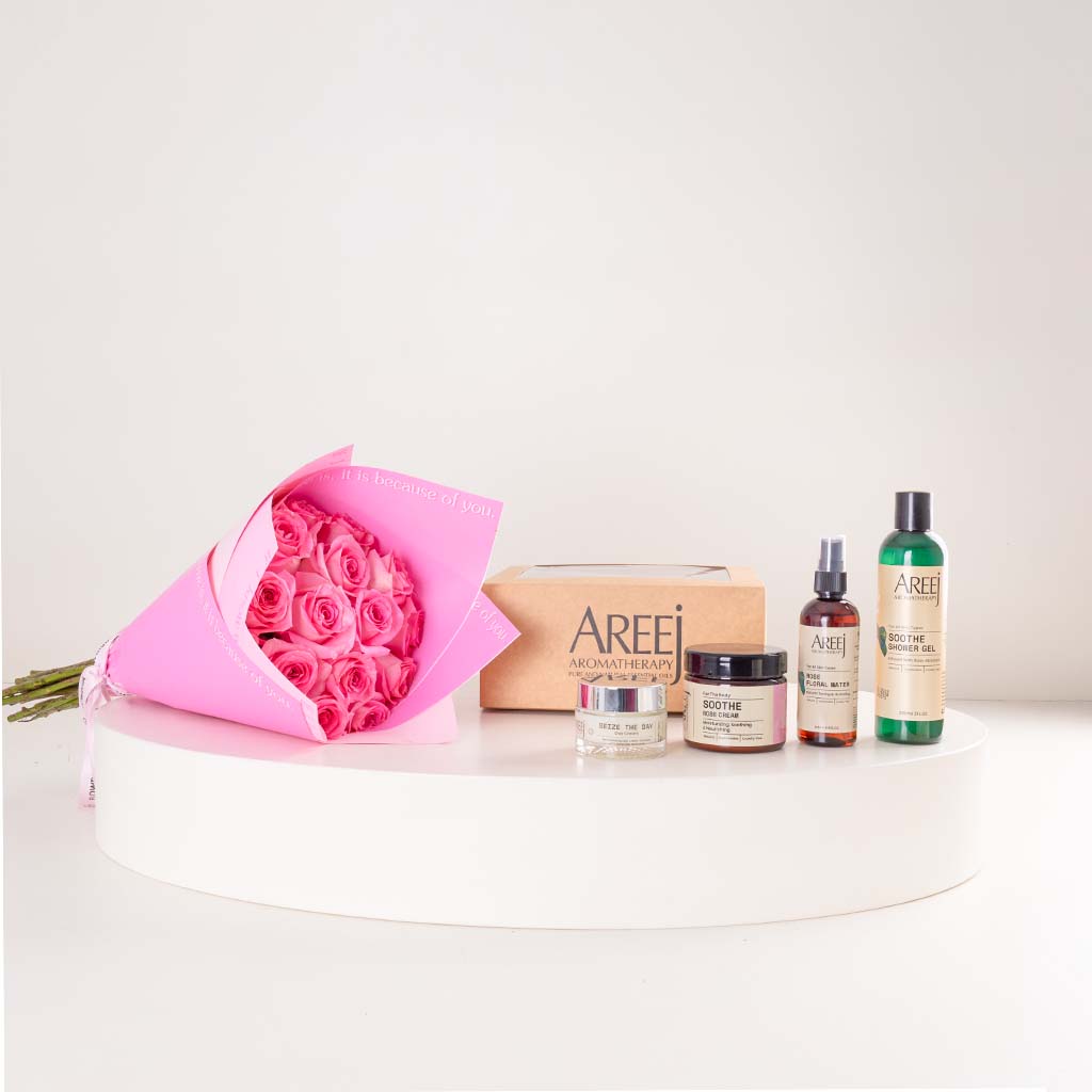 Flowrista Online Flowers Shop Areej Skincare Gift Bundle & Pink Roses Boutique