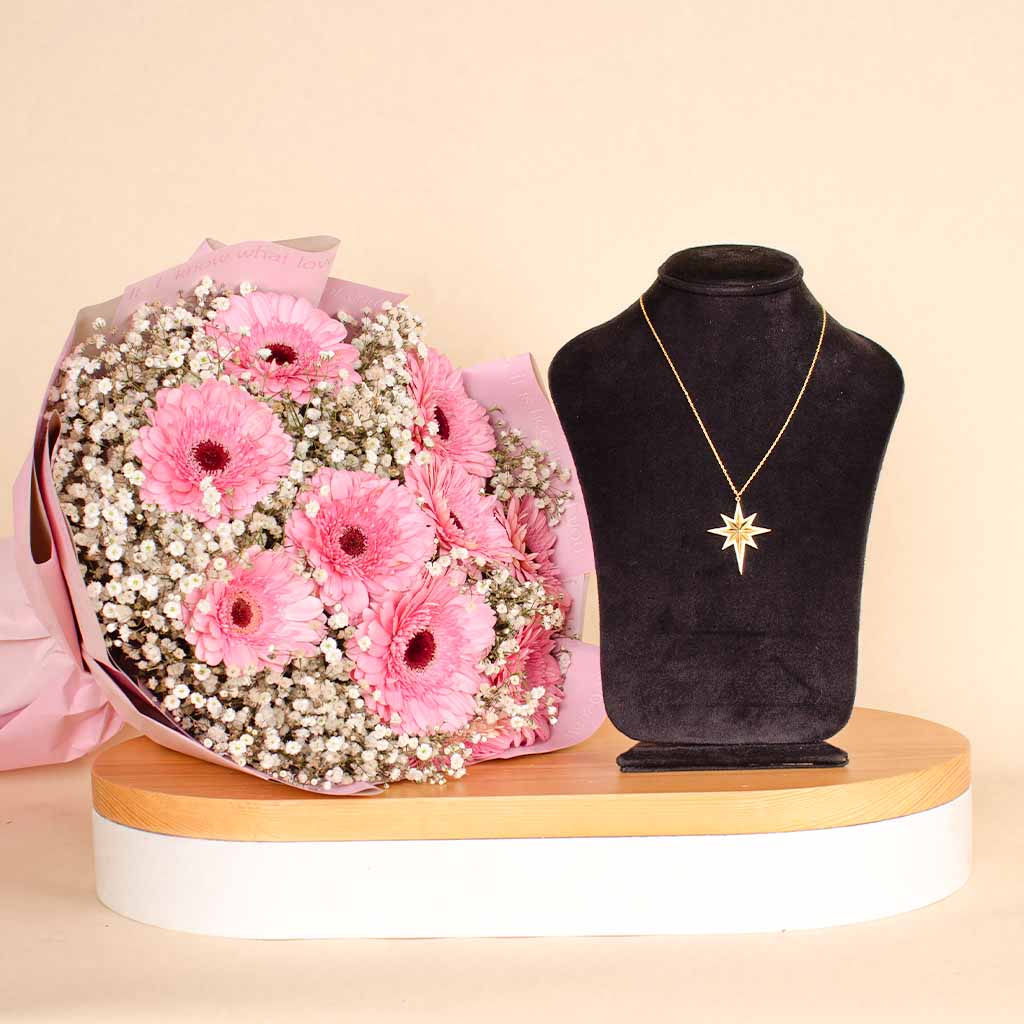 Flowrista Online Flowers Shop Feliz Moda star silver necklace gold plated | Pink Gerbera Bouquet