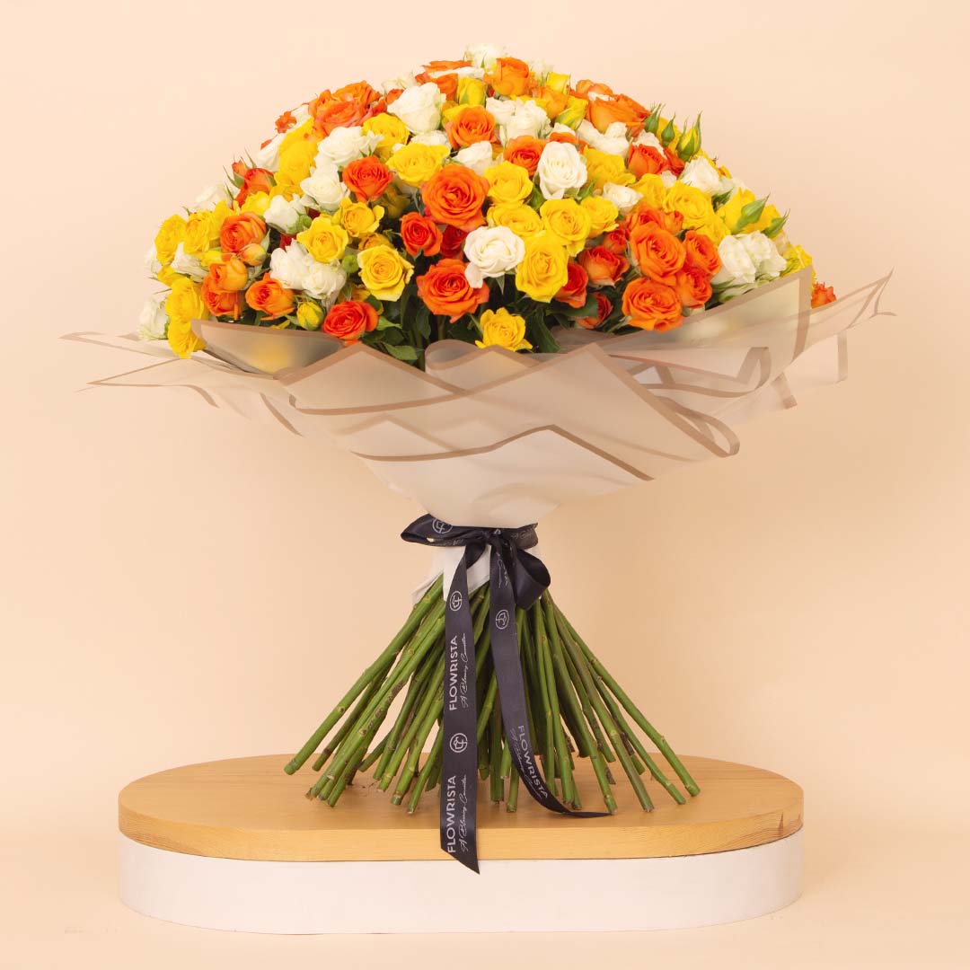 Flowrista Online Flowers Shop Flowrista Bouquet of 100 White, Orange & Yellow Roses