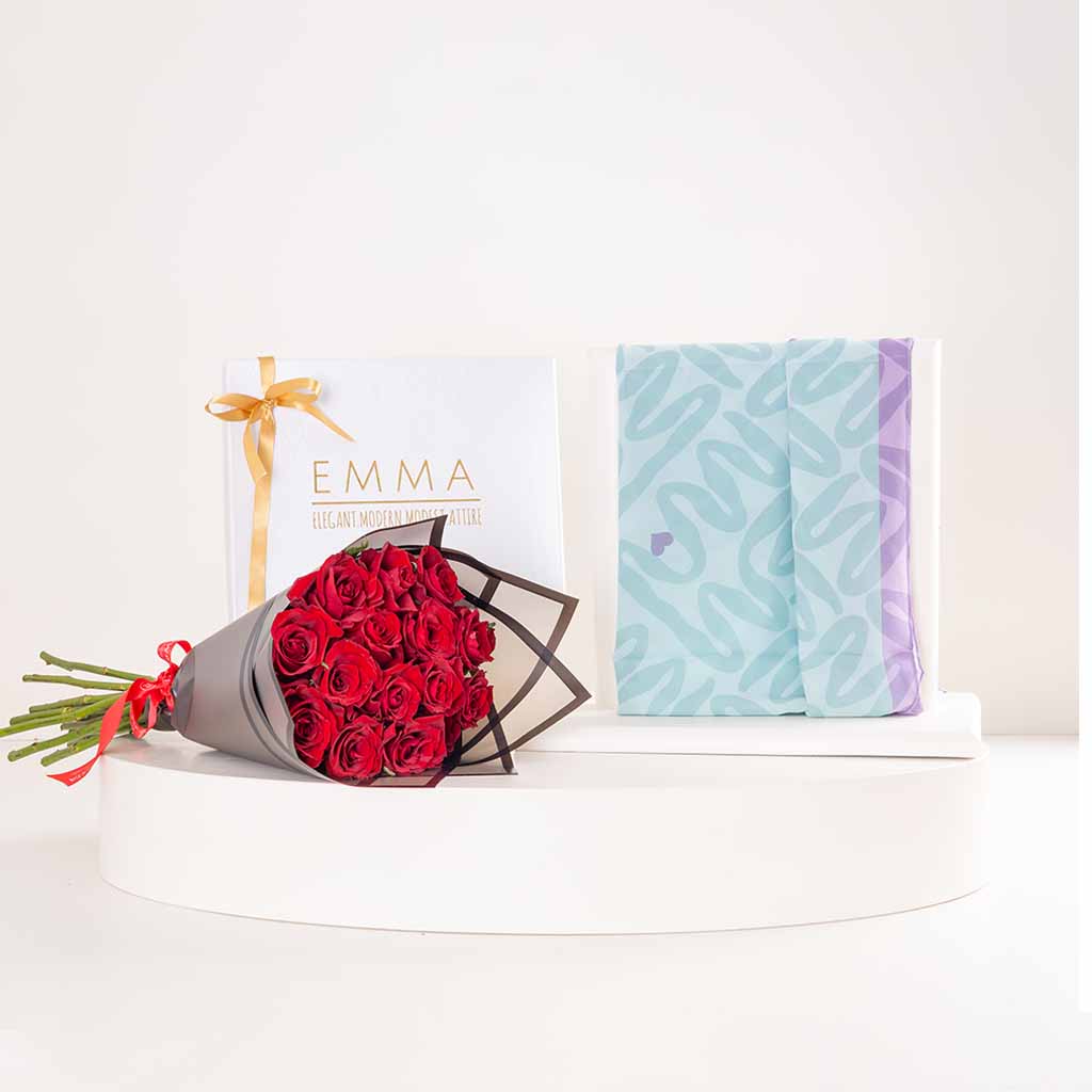 Flowrista Online Flowers Shop وشاح إيما كول ديفا وباقة ورود حمراء