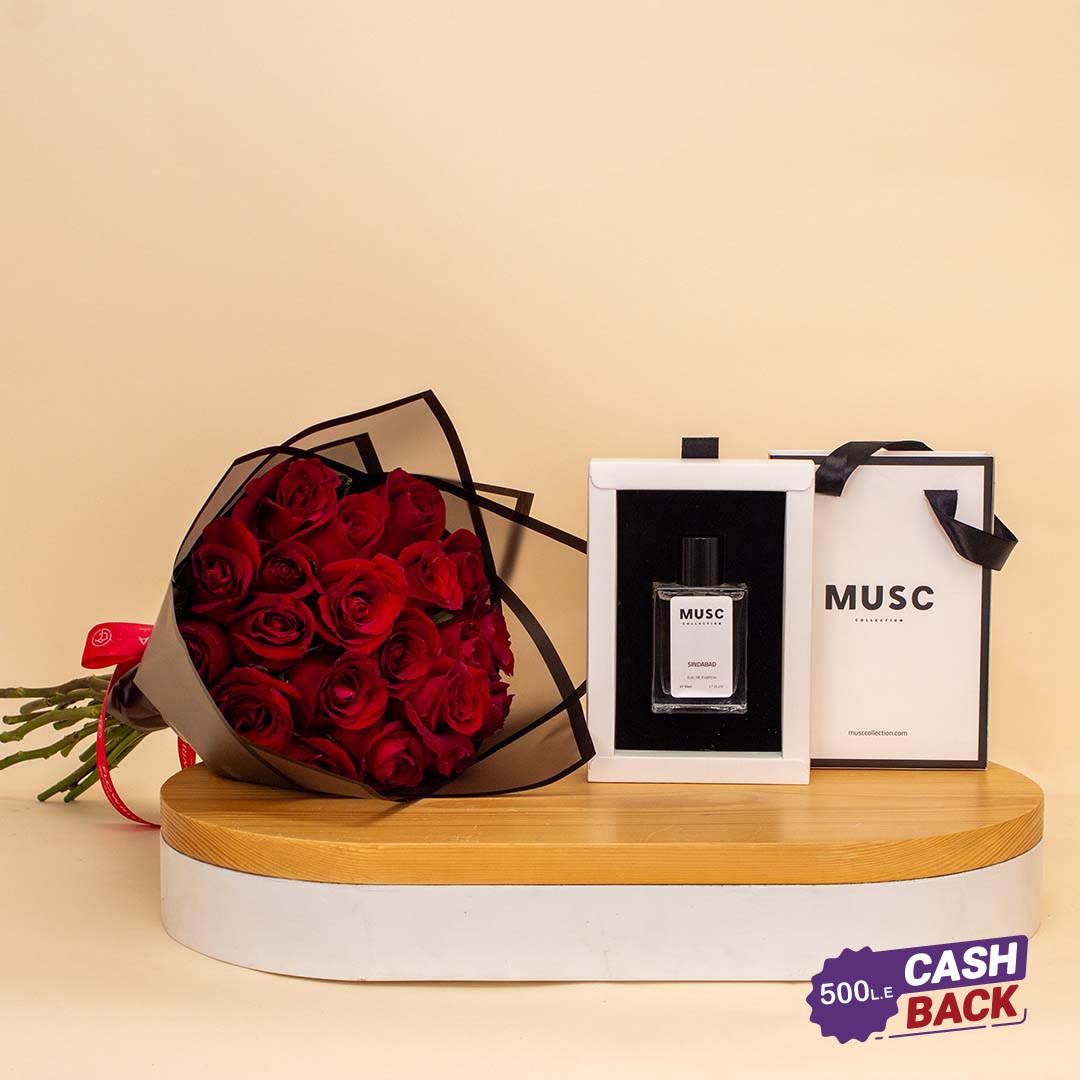 Flowrista Online Flowers Shop MUSC Sindbad 50ml & 20 Red Roses