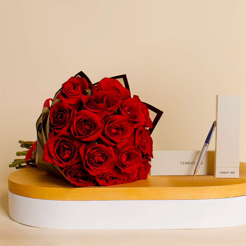 Flowrista Online Flowers Shop قلم NSS220701C بريستيج مع فازة 15 وردة حمراء