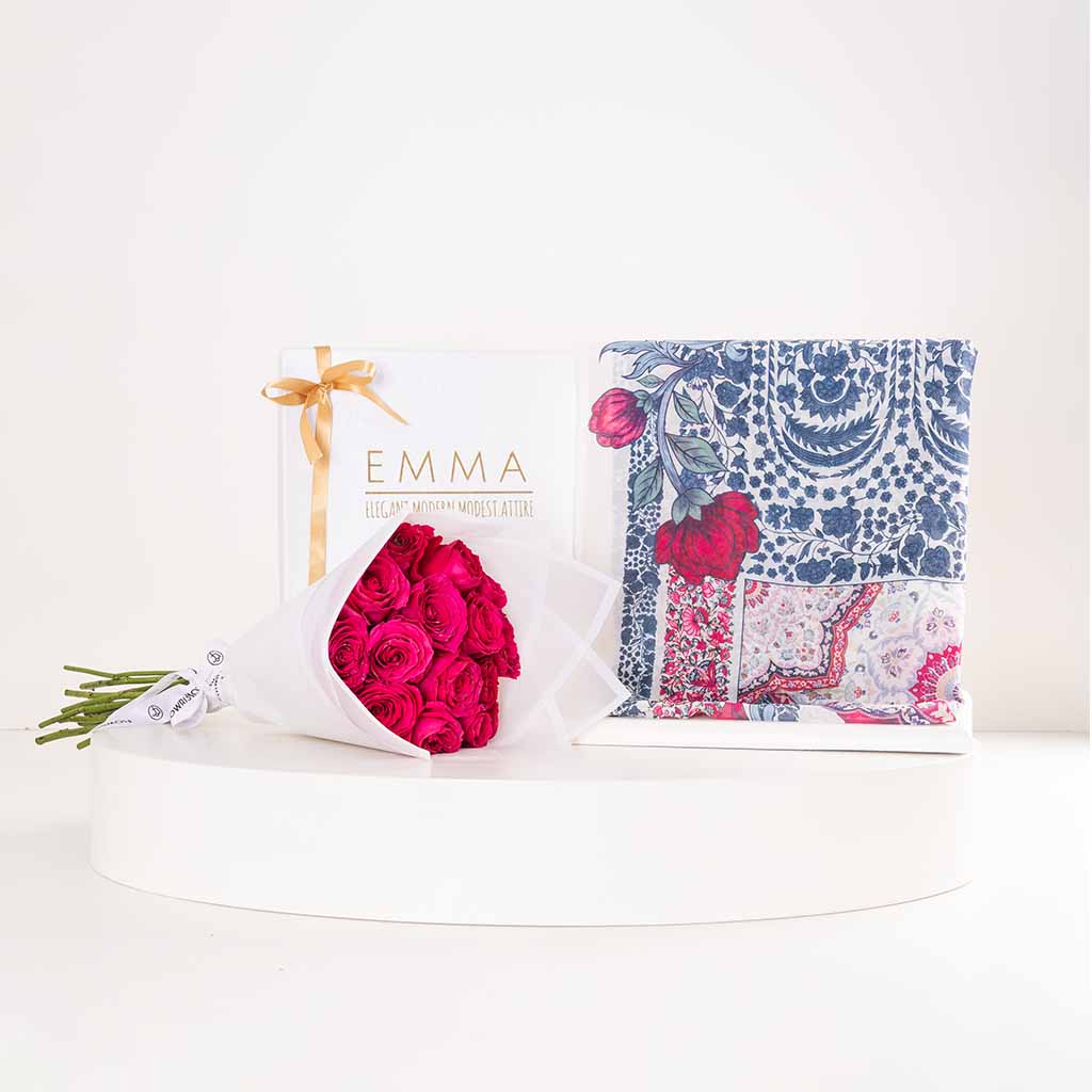 Flowrista Online Flowers Shop EMMA Enchanted Roses Scarf & Pink Roses Bouquet