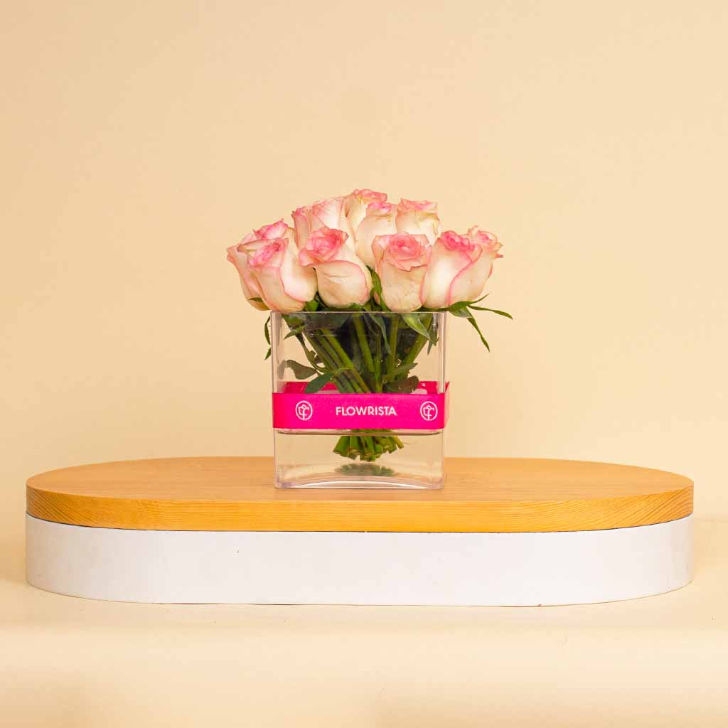 Flowrista Online Flowers Shop Pink Flowers Vase Cube – 20 Flowers 