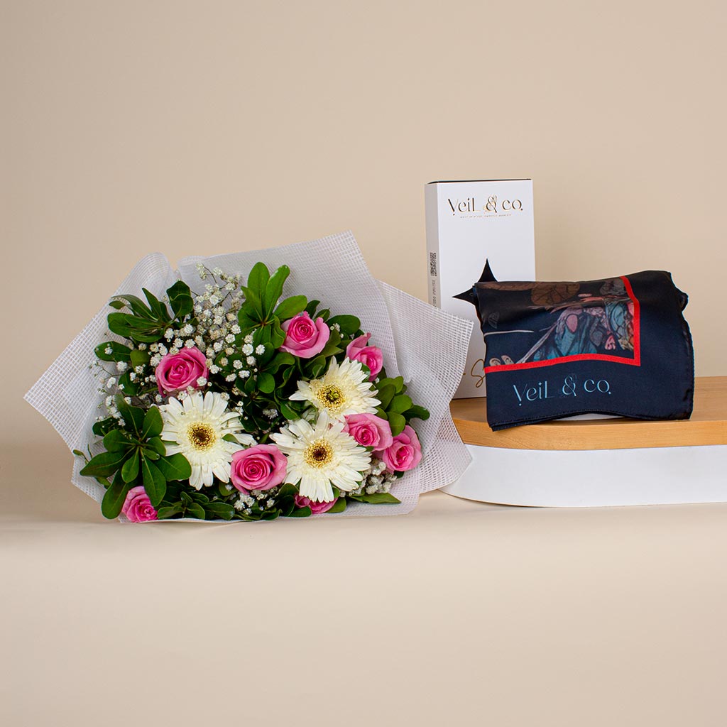 Flowrista Online Flowers Shop Veil & Co Noir Cascade silk hijab | the garden bouquet