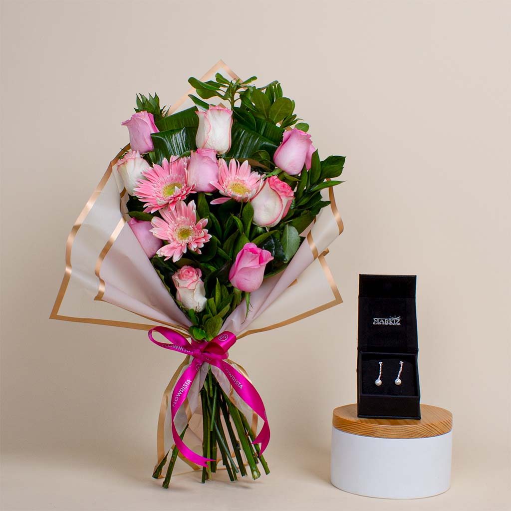 Flowrista Online Flowers Shop أقراط ماركيز الفضية – باقة وردية من فلوريستا