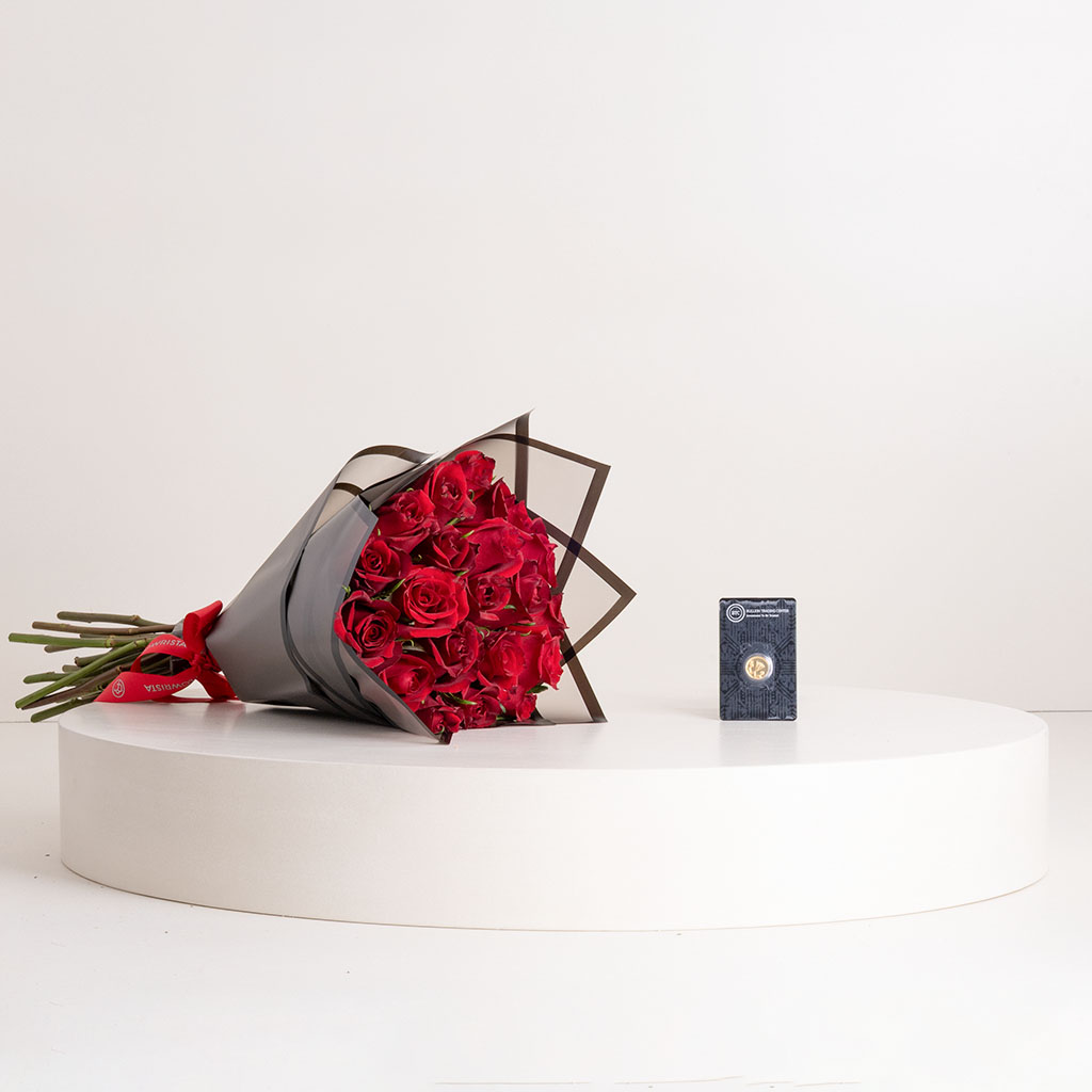 Flowrista Online Flowers Shop عملة بيتكوين زهرة النيل 2 جرام وباقة ورود حمراء