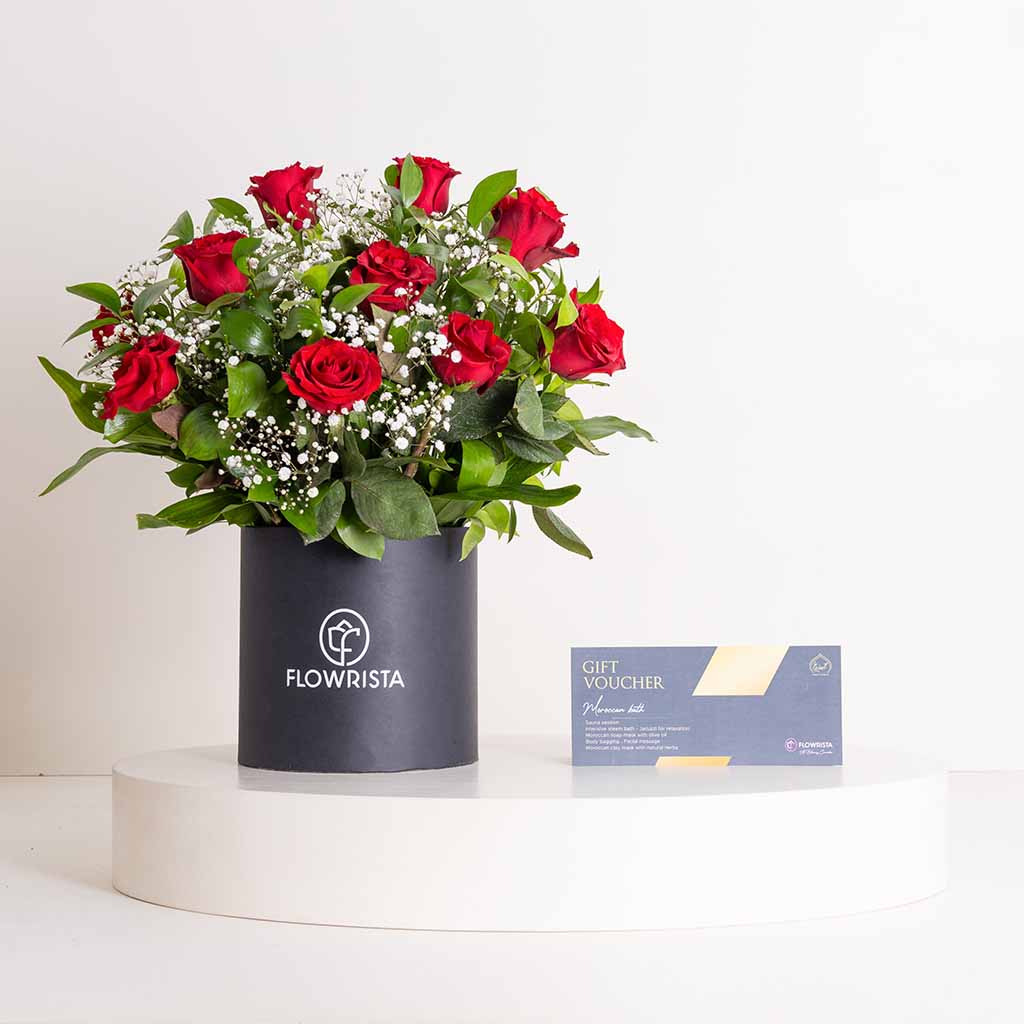 Flowrista Online Flowers Shop تجربة حمام مغربي فاخرة من غزال سبا مع علبة أحمر الشفاه "ألف شعور"