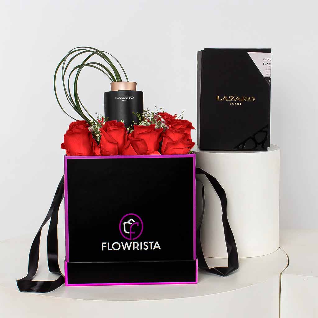 Flowrista Online Flowers Shop Lazaro Z1 Car Scent Diffuser and 10 red roses box