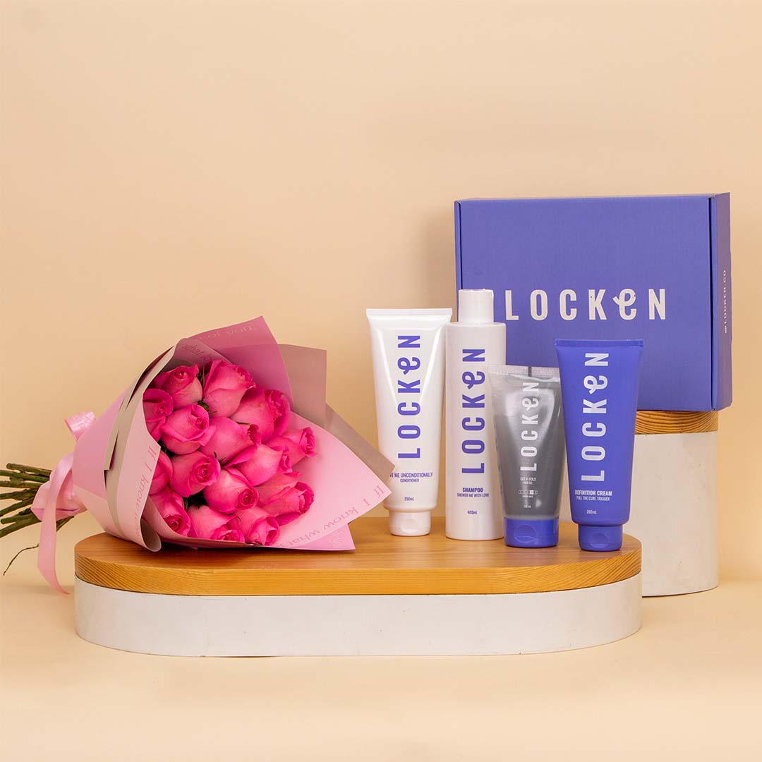Flowrista Online Flowers Shop مجموعة لوكين لتصفيف الشعر المجعد مع الورود الوردية
