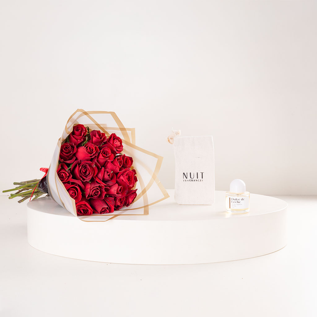 Flowrista Online Flowers Shop عطر نوي دولسي دي ليتشي ٥٠ مل وباقة ورود حمراء