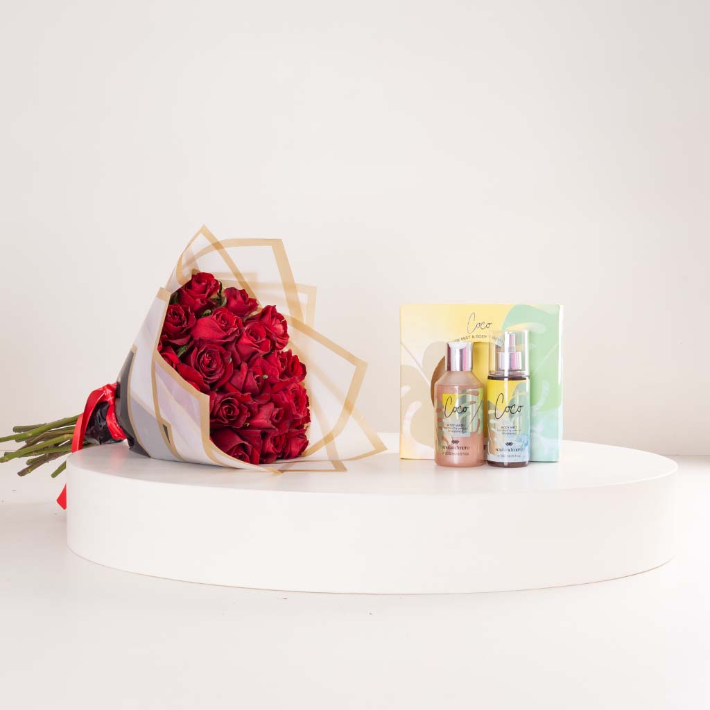 Flowrista Online Flowers Shop Soul & More Coco Gift Set with Red Roses Bouquet