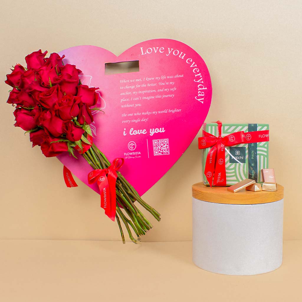 Flowrista Online Flowers Shop Patchi Chocolate & 15 Red flower Heart